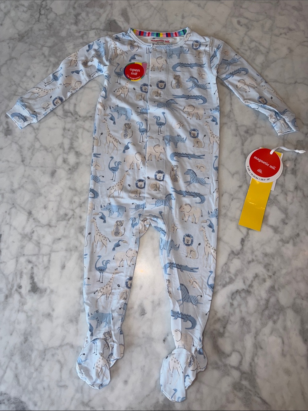 NWT Magnetic Me Modal Blue Animal Print Footie 9/12M